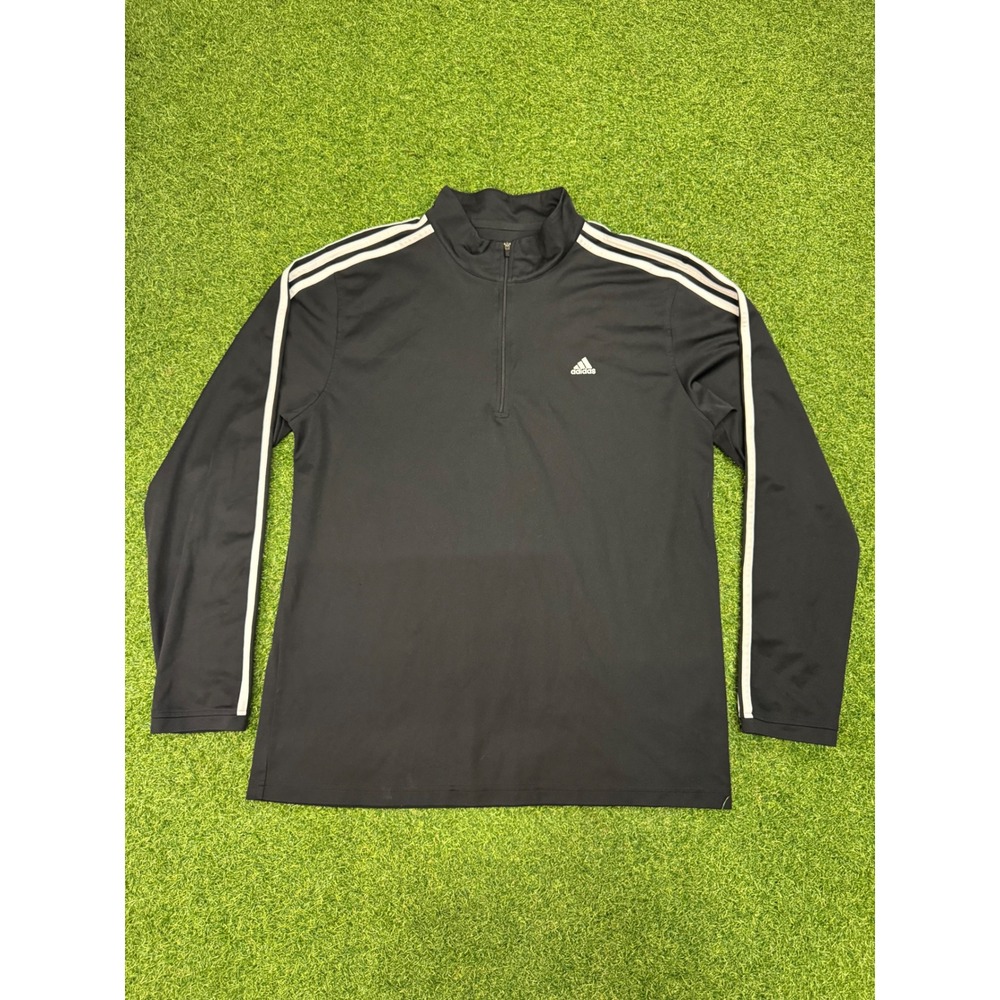 Adidas‎ Mens Quarter Zip Pullover Black White 3 Stripe Long Sleeve Shirt XL